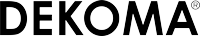 Logo z napisem DEKOMA w czarnym kolorze na białym tle.