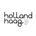 Logo z napisem Holland Haag oraz tekstem Dutch Design Since 1923, stylizowane czarne litery na białym tle.