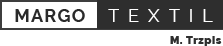 Logo firmy Margo Textil, czarny napis na jasnym tle, poniżej mniejszy napis M. Trzpis.