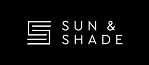 Logo Sun & Shade na czarnym tle z geometrycznym symbolem po lewej stronie.