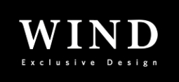 Napis WIND Exclusive Design na czarnym tle, elegancki i prosty styl.